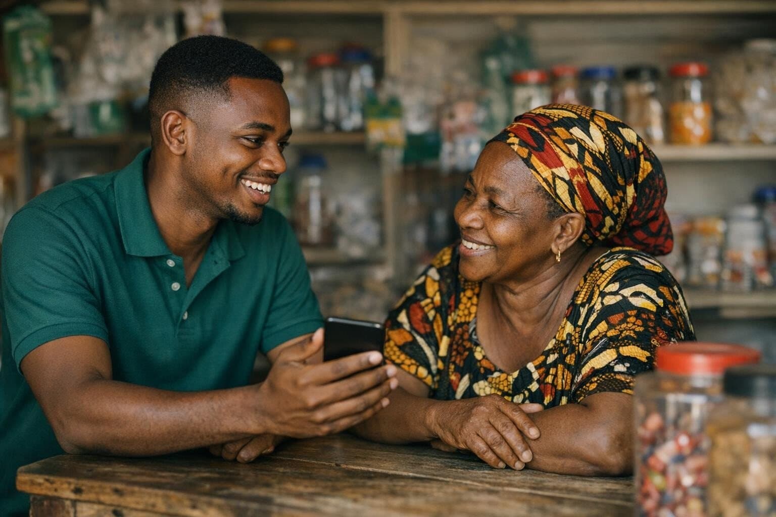 Wakala akimwonyesha mfanyabiashara programu